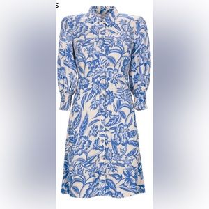 Cabi Athena Blue Tropical Print Shirt Dress